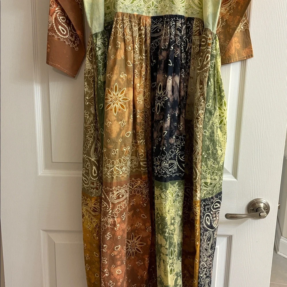 Boho Patchwork Maxi Dress in Rust & Sage Green - Picture 3 of 6